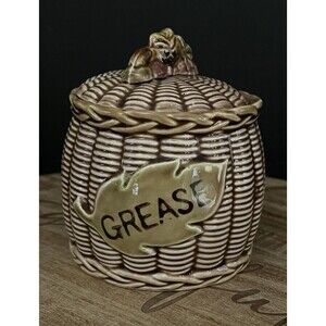 Vtg Tilso Japan Ceramic Basket Weave Grease Dripping Jar Canister Numbered